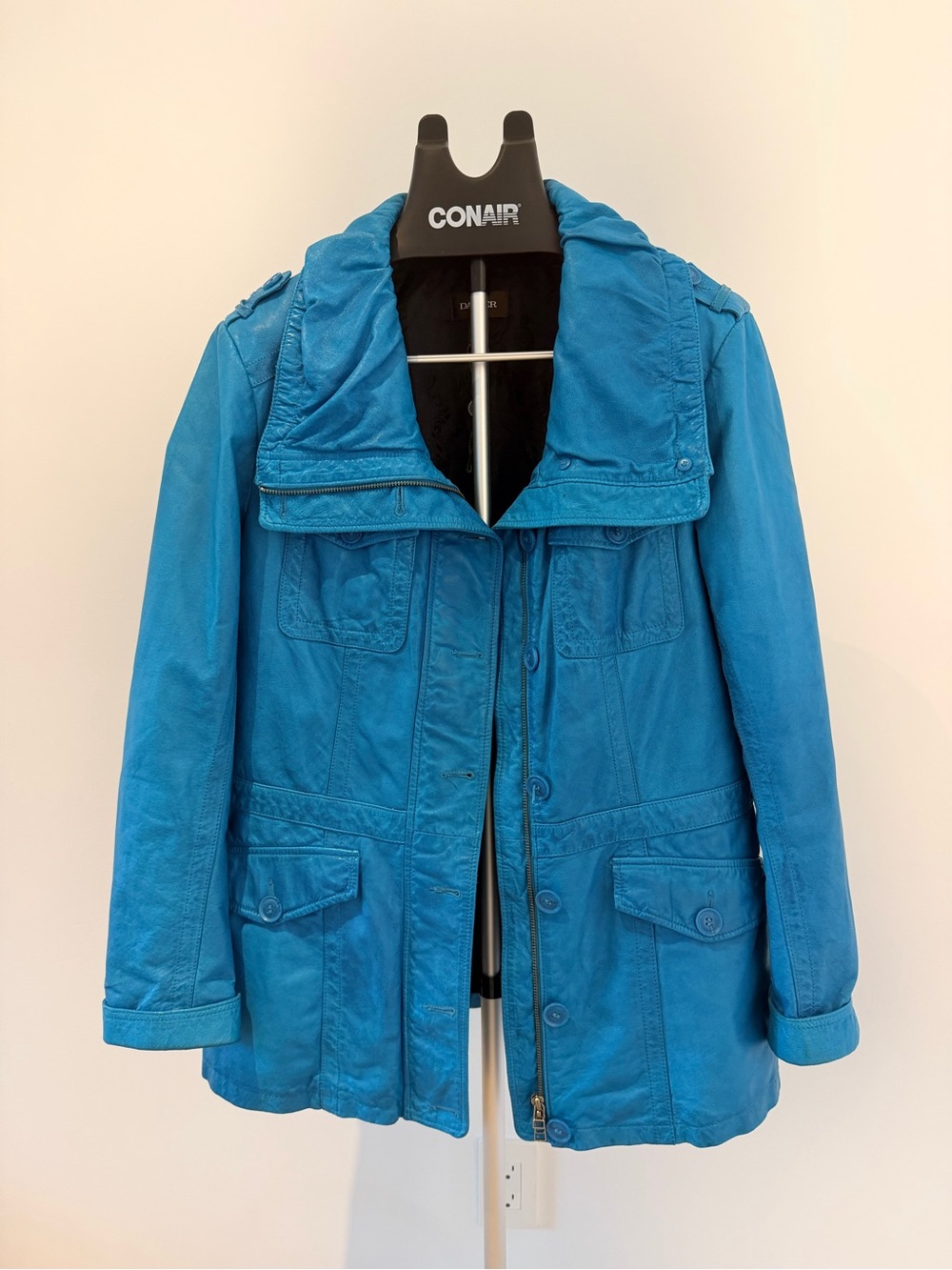 Danier Genuine Leather Turquoise Blue Utility Jacket Size Large - Picture 2 of 16
